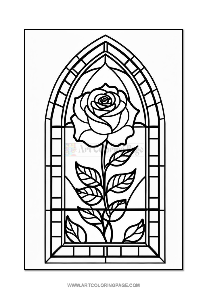 Stained Glass Rose Coloring Pages VoDiapositive4
