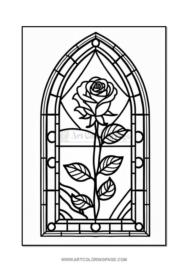 Stained Glass Rose Coloring Pages VoDiapositive5
