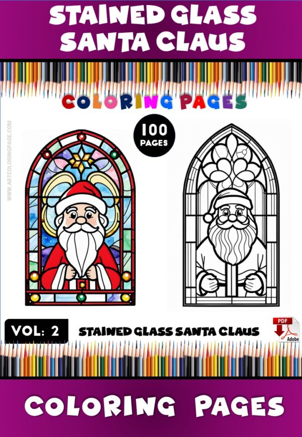 Stained Glass Santa Claus Coloring Pages Vol 2 100 Magical Holiday DesignsDiapositive1
