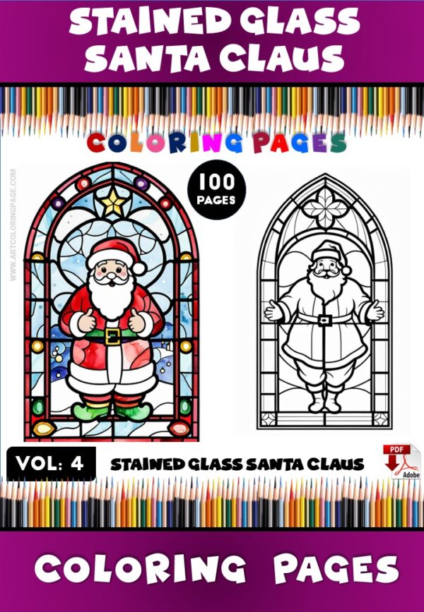 Stained Glass Santa Coloring Book Vol. 4 — A Festive Coloring Escape Diapositive1