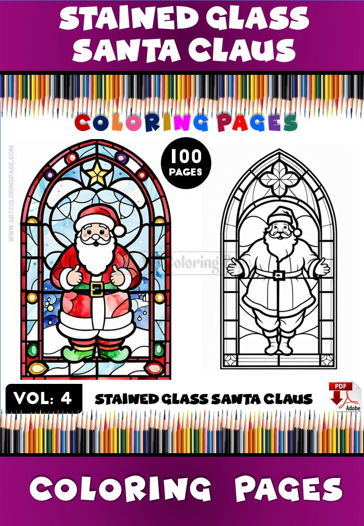 Stained Glass Santa Coloring Book Vol. 4 — A Festive Coloring Escape Diapositive1