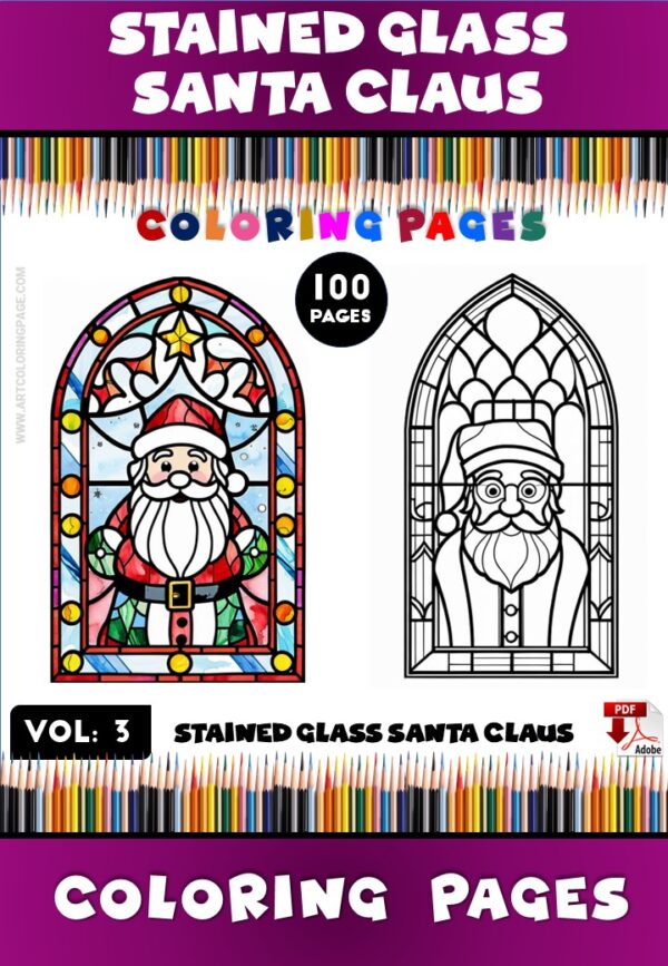 Stained Glass Santa Coloring Pages Vol. 3 100 Unique Holiday Designs Diapositive1