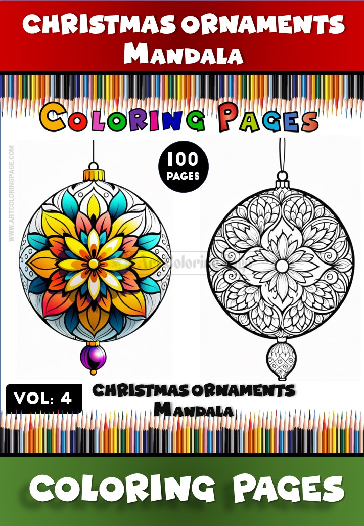 coloring book Christmas Ornaments Vol - 4 100 Joyful Styles (Instantaneous PDF).