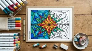 Benefits of Coloring pages for Adults Top down flatlay view of a partially colored stain 1778270859258