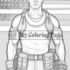 A muscular soldier in a sleeveless shirt and tactical gear stands in front of an American flag, ready for action.