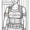 A female character in a tactical outfit stands in front of an American flag, ready for action, featuring a confident expression.