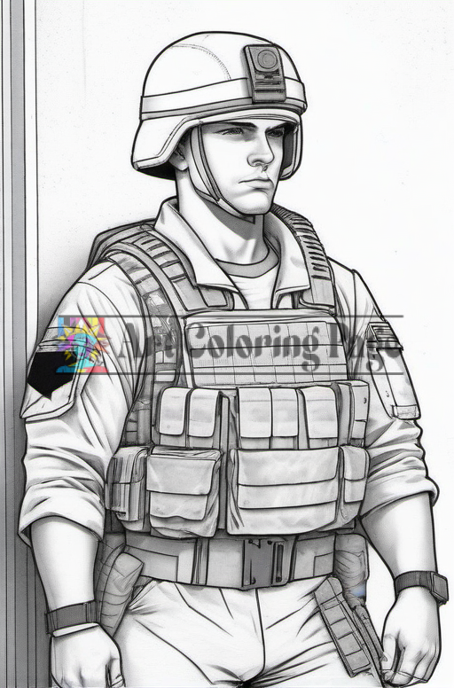 A soldier standing against a wall, wearing a helmet and tactical gear, with a serious expression.