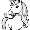 Line art illustration of a unicorn with a spiraled horn and flowing mane. Suitable for coloring.