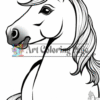 A detailed line drawing of a unicorn with a long mane and a single horn, surrounded by floral elements.