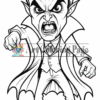 A cartoon-style vampire character with sharp fangs and a cape, looking angry and aggressive while raising a fist.