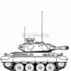A side view of a military tank with wheels and a long barrel, set against a plain white background.
