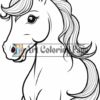 A unicorn with a flowing mane and a prominent horn, featuring a colorful eye, outlined for coloring.