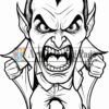 A fierce cartoon vampire with exaggerated features, showing sharp fangs and an angry expression, wearing a suit.