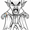 A fierce cartoon vampire with sharp fangs, pointed ears, and a dramatic cape, standing in an aggressive pose.