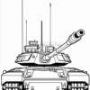A detailed outline of a military tank viewed from the front, featuring a prominent gun barrel and antennas.