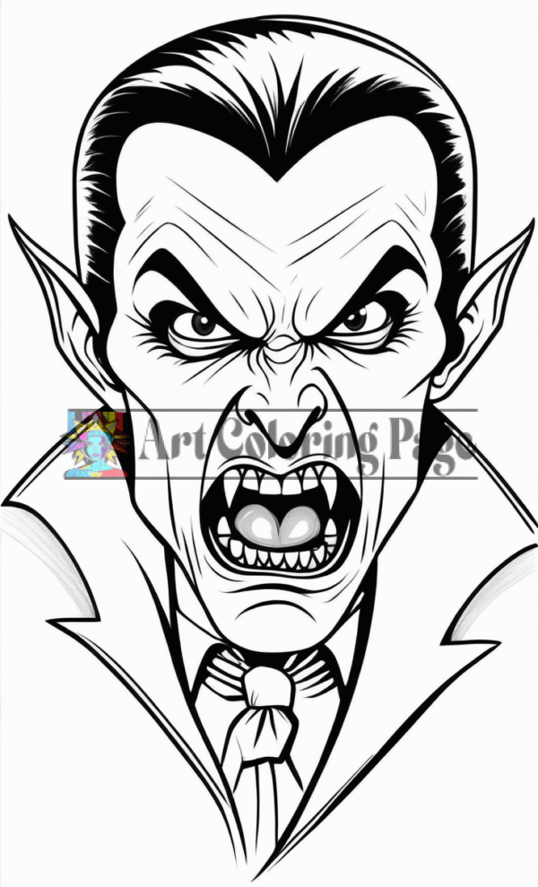 A fierce, angry vampire with elongated ears, sharp fangs, and slicked-back hair, showcasing an intense expression.