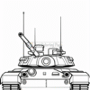 Line drawing of a tank viewed from the rear, showcasing its turret and tracks against a plain background.