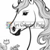 A unicorn with a flowing mane surrounded by flowers, featuring detailed outlines for coloring. The image includes a watermark for Artcoloringpage.com.