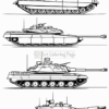 Line art illustration featuring four different tank designs shown in profile view, each with unique turret and hull shapes.
