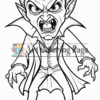 A cartoonish vampire character with sharp fangs, angry expression, and a classic cape, posing menacingly.