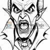 A menacing, angry vampire with sharp fangs, slicked-back hair, and a Victorian-style collar, set against a blank background.