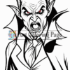 A fierce vampire character with sharp fangs, pointed ears, and a dramatic cloak, expressing anger.