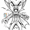 Vampire character with sharp fangs, angry expression, and a flowing cape, surrounded by a bat and lightning bolts.