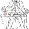 A menacing vampire in a white suit and cape, with sharp fangs, outstretched hands, and an angry expression.