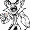 A cartoon vampire character with exaggerated features, angry expression, and a dramatic pose, wearing a long coat.