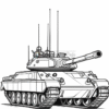 A detailed line drawing of a military tank, featuring multiple antennas and a turret, suitable for coloring.