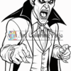 A fierce vampire with sharp fangs and an intense expression, wearing a classic cape and formal attire.