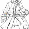A fierce vampire with fangs, wearing a long coat, standing aggressively with outstretched hands.