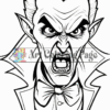 A fierce vampire with sharp fangs and pointed ears, wearing a tuxedo and bow tie, appears to be roaring with anger.