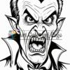 A fierce-looking vampire with sharp fangs and a dramatic expression, wearing a collar and bow tie.