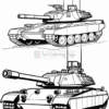 Two outline drawings of military tanks, one on the top and one on the bottom, showcasing distinct designs and turret placements.