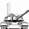 A detailed line drawing of a tank, featuring a long barrel and multiple antennas on top, set against a blank background.