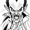 A fierce cartoon Dracula with pointed ears, sharp fangs, and an angry expression, wearing a cape and formal attire.
