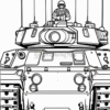 A military tank with a soldier standing on top, featuring multiple antennas and detailed mechanics.