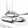 A military tank with a soldier on top, driving along a rocky path surrounded by clouds.