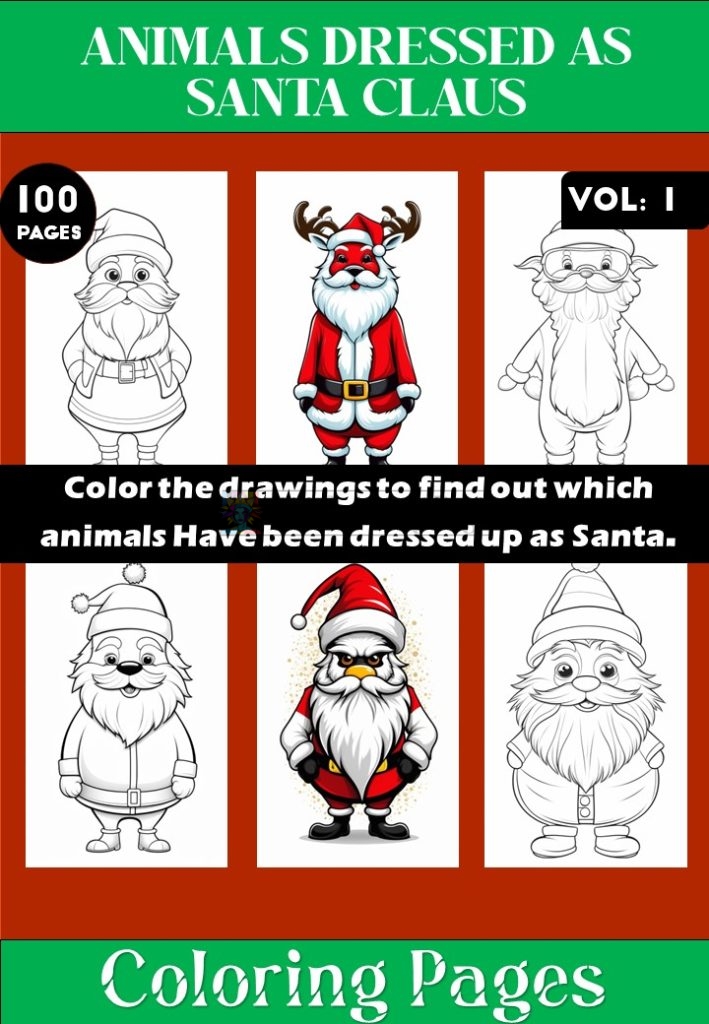 Coloring Pages of Animals Dressed as Santa Claus Vol 1 - Coloring Sheet