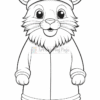 A cartoon cat wearing a Santa hat and warm clothing, ready for coloring.