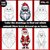 Coloring pages featuring animals dressed as Santa Claus, with a playful invitation to color and discover. Visit artcoloringpage.com for more.