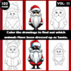 Animals dressed as Santa Claus in a coloring book, featuring six illustrations to color. Suitable for coloring pages enthusiasts from artcoloringpage.com.