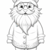 A cartoonish Santa Claus character with glasses, a fluffy beard, and a striped hat, smiling and wearing a festive coat.