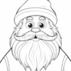 A cartoon-style Santa Claus with a large, fluffy beard, wearing a hat and coat, in a black and white coloring page design.