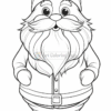 Santa Claus stands smiling with a fluffy beard and a red hat, wearing a festive outfit with puffy sleeves and a belt.