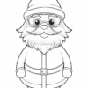 A cartoon Santa Claus with glasses, a bushy beard, and a red hat, wearing a red suit with a black belt.