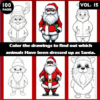 Coloring pages featuring animals dressed as Santa Claus, available in a 100-page coloring book from artcoloringpage.com.