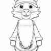 A cartoon animal wearing a striped hat and festive pajamas, smiling cheerfully with a fluffy beard.