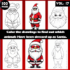 Coloring pages featuring animals dressed as Santa Claus, available in a 100-page coloring book from artcoloringpage.com.